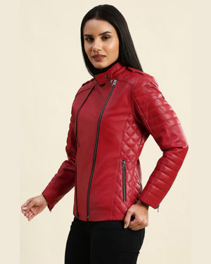 Dark Red Biker Jacket -Buy Best Womens Biker Jacket