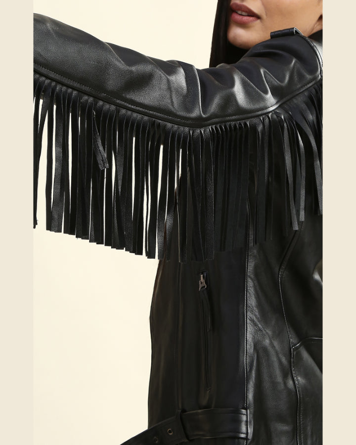 Dolly Faux Leather Fringe Jacket - Black - Eleven Oaks Boutique