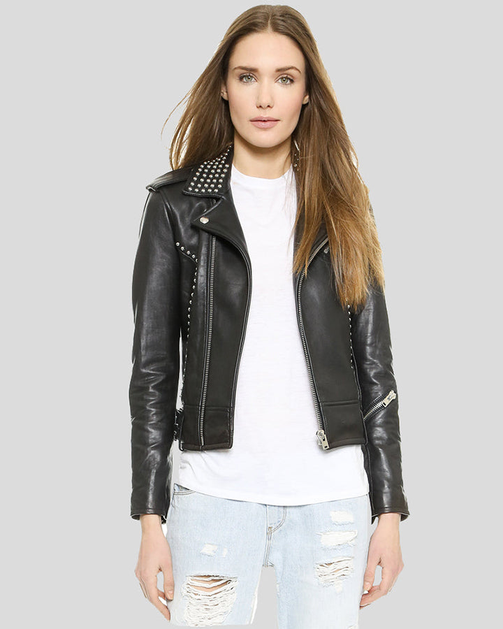 Womens Eleanor Black Motorcycle Leather Jacket - Shopperfiesta