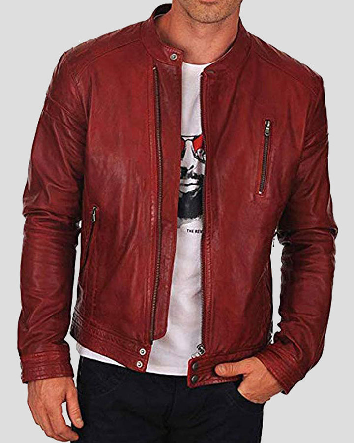 Men - Desta Brown Leather Racer Jacket L - Men's Leather Jackets - 100% Real Leather - Shopperfiesta