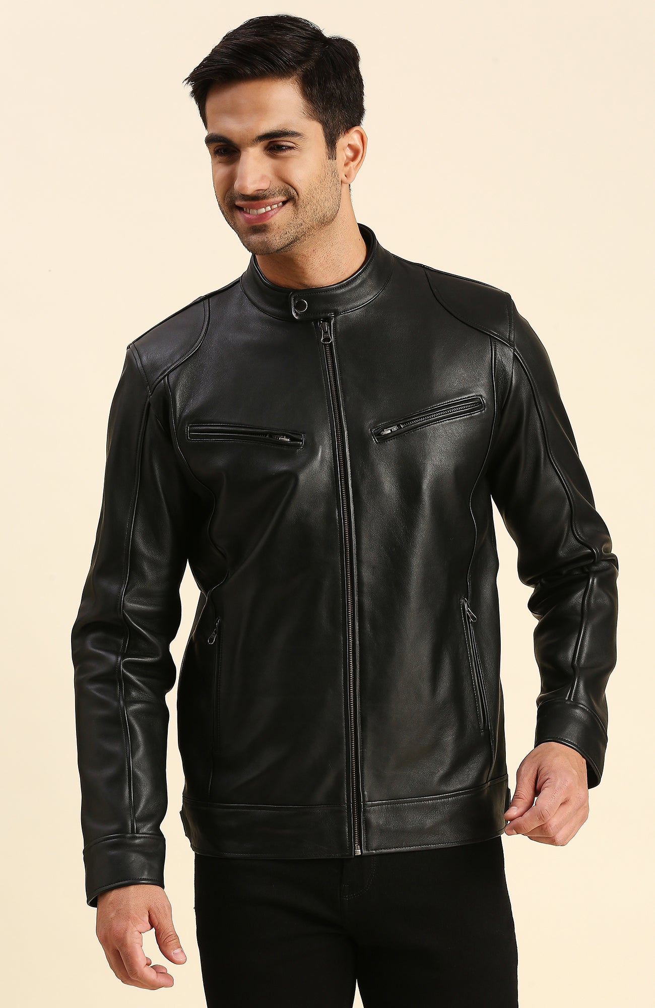 Ultimate Leather Men's Cafe Racer Slim Fit Black Soft Cowhide Leather Jacket  (2XS) (UL-001) at  Men's Clothing store