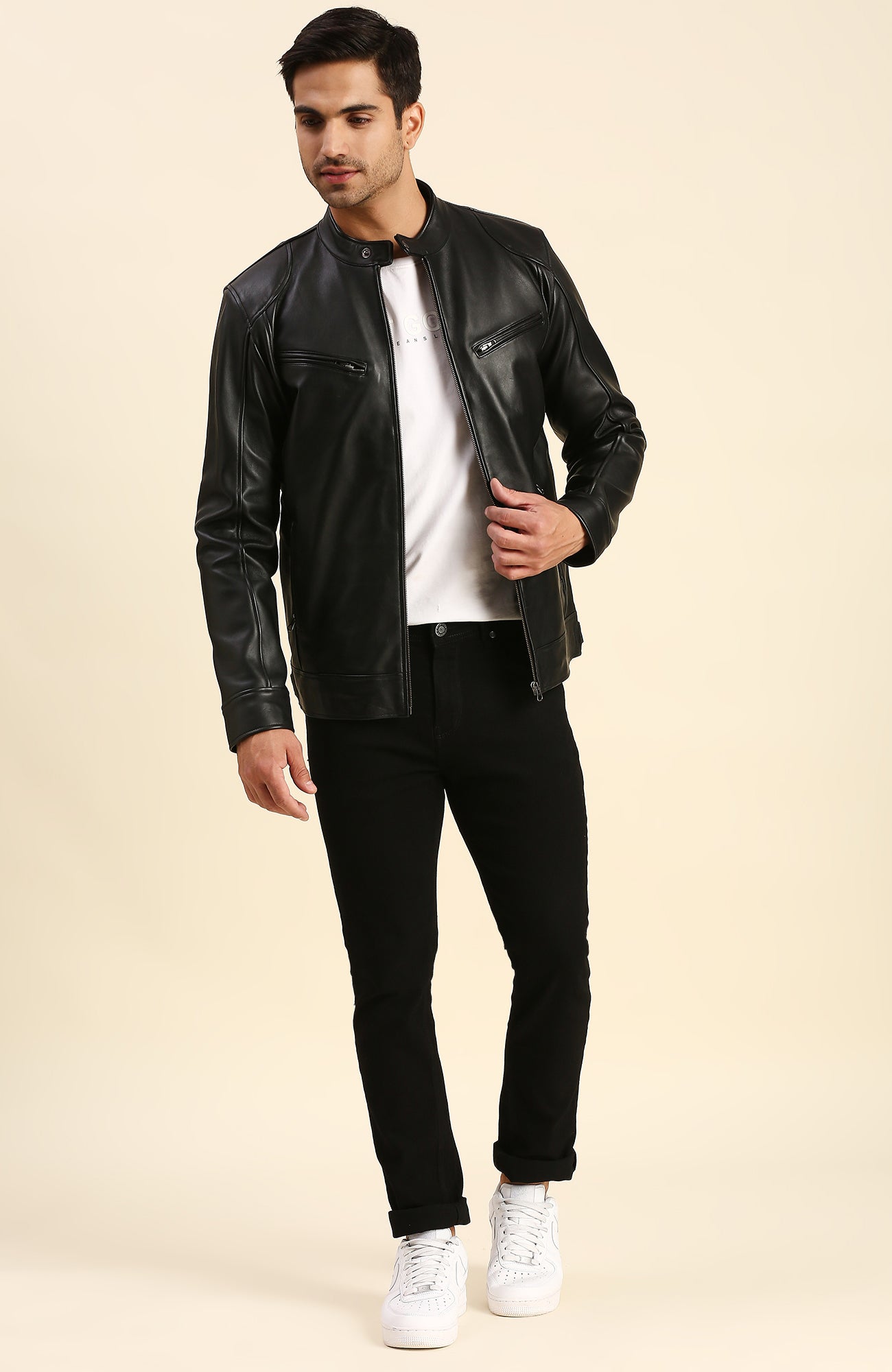Mens Nicolas Black Racer Leather Jacket - Shopperfiesta
