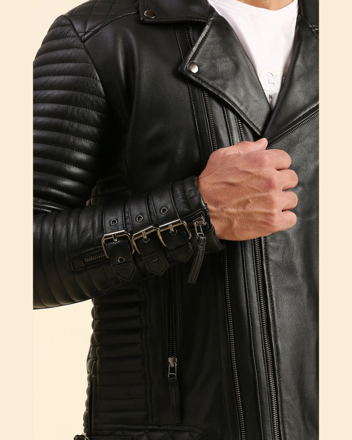 Mens ribbed 2025 leather jacket