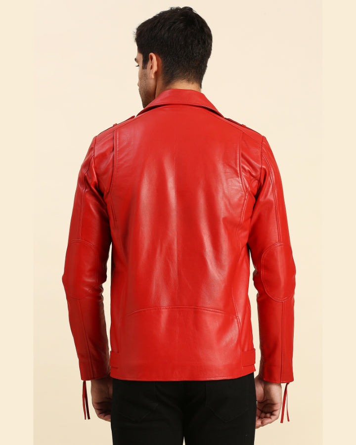 Bright red hot sale leather jacket