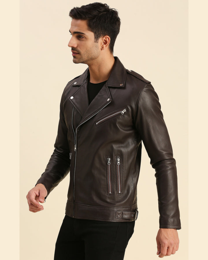 Mens Mateo Brown Motorcycle Leather Jacket - Shopperfiesta