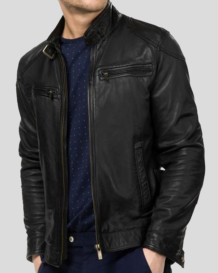 Mens Giovanni Black Biker Leather Jacket - Shopperfiesta