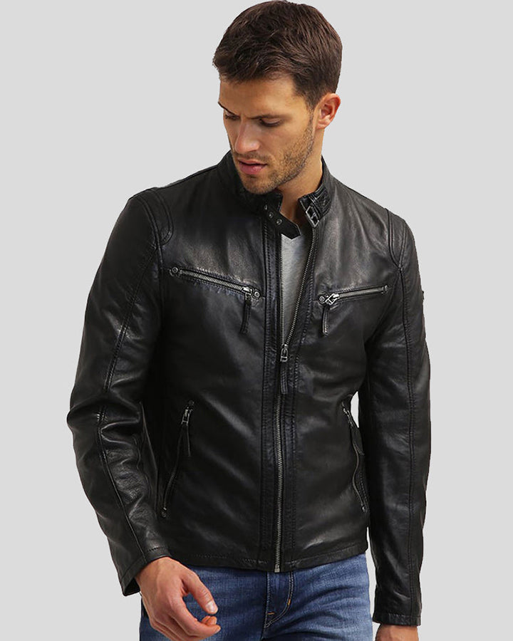 Mens racer leather clearance jacket